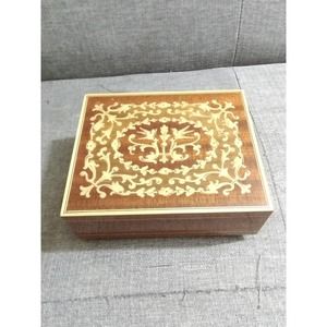 Vtg Wood Music Trinket Box Original Deichert Bird & Flower Lid Germany Swiss (6)